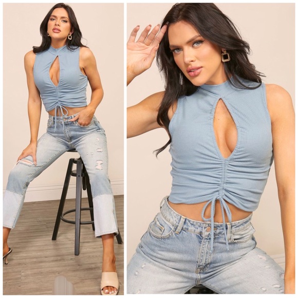 Timing Light Blue Ruched Crop Top - Picture 8 of 15